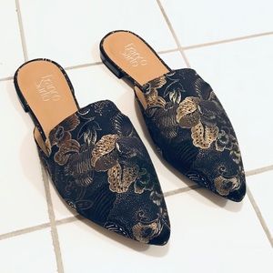 Franco Sarto Russo Floral Brocade Mules